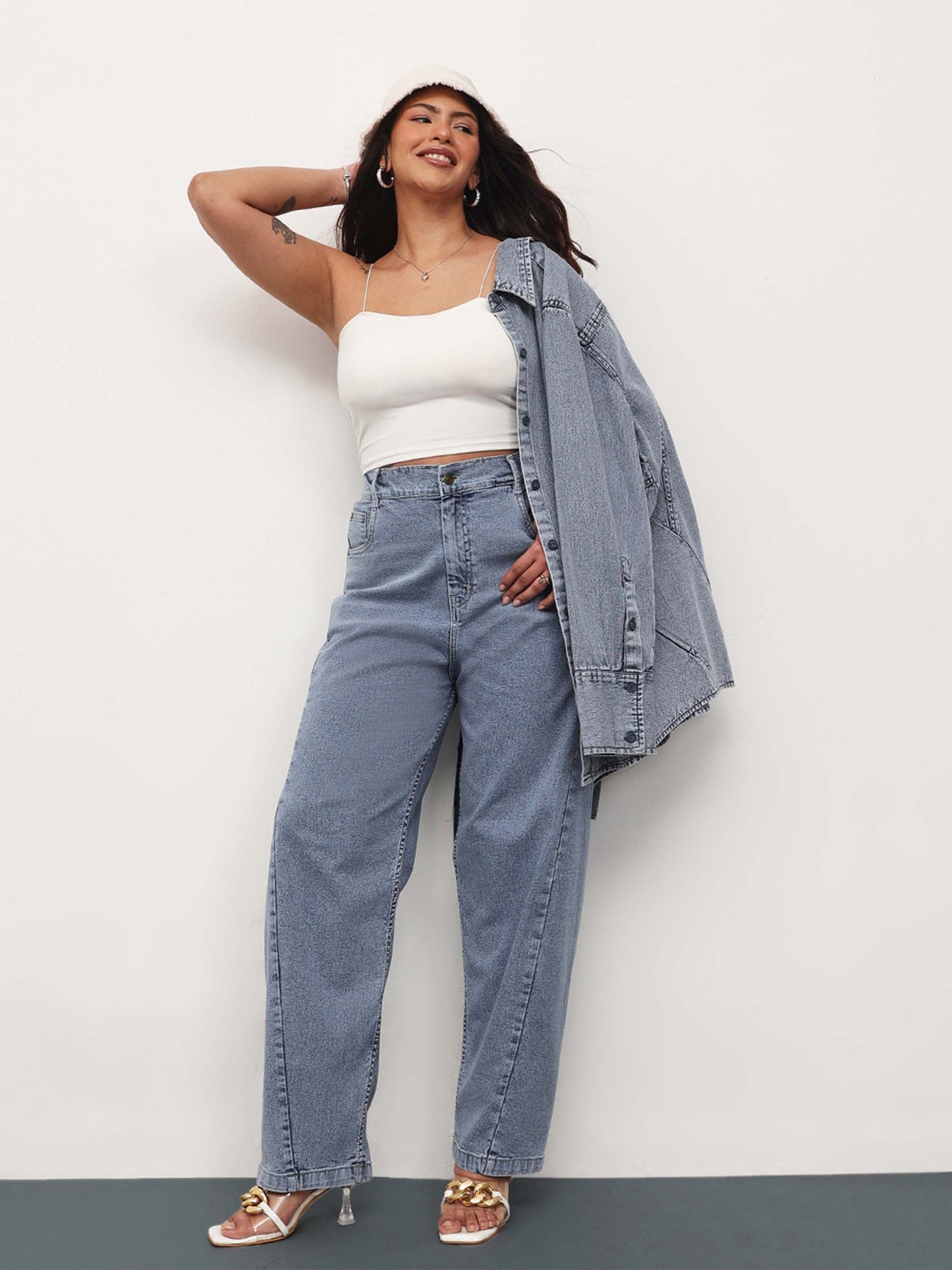 Blue Whisker Denim Side Seam Tapered Fit Jeans