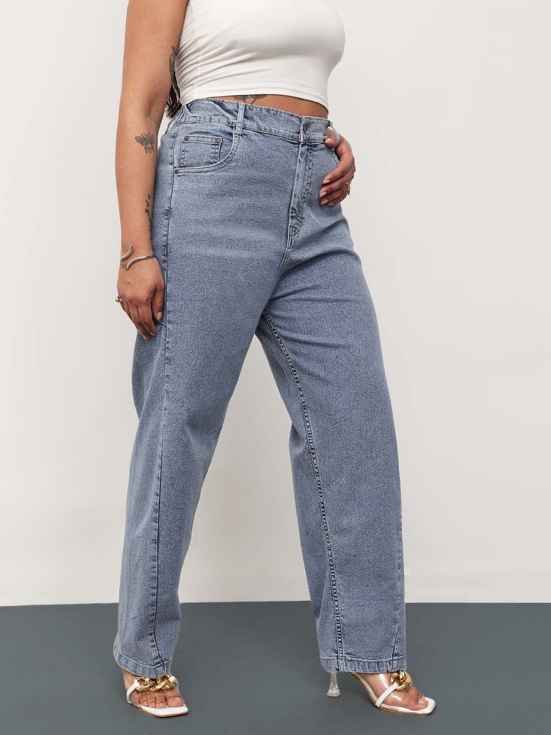Blue Whisker Denim Side Seam Tapered Fit Jeans