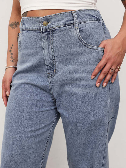 Blue Whisker Denim Side Seam Tapered Fit Jeans
