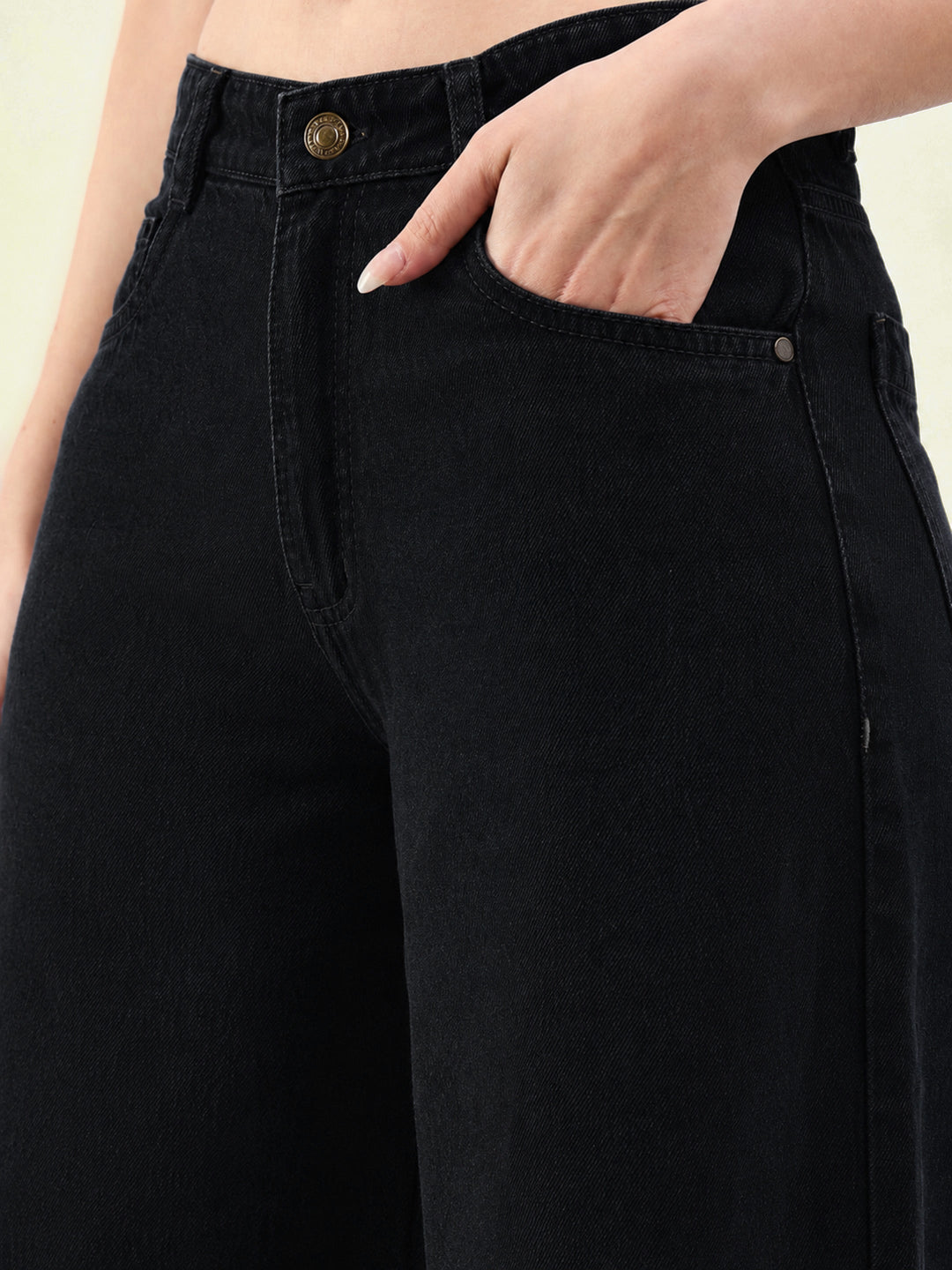 Women Jet Black Low Waist Wide Leg Jeans