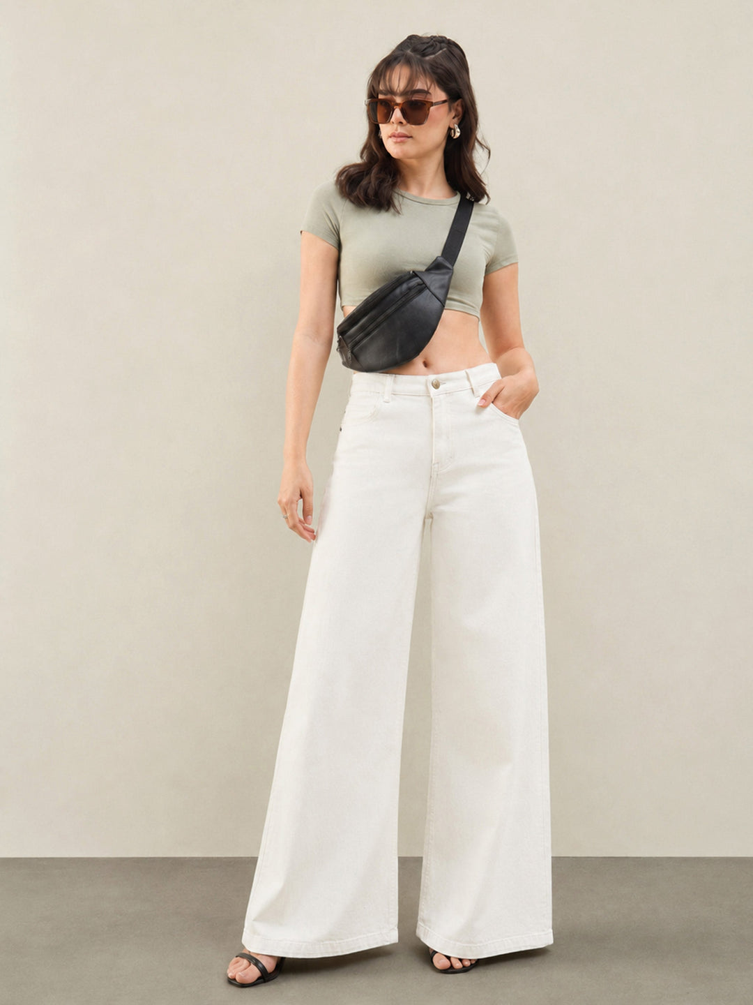 Women White Low Waist Wide Leg Jeans
