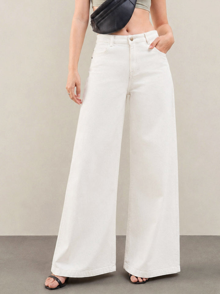 Women White Low Waist Wide Leg Jeans