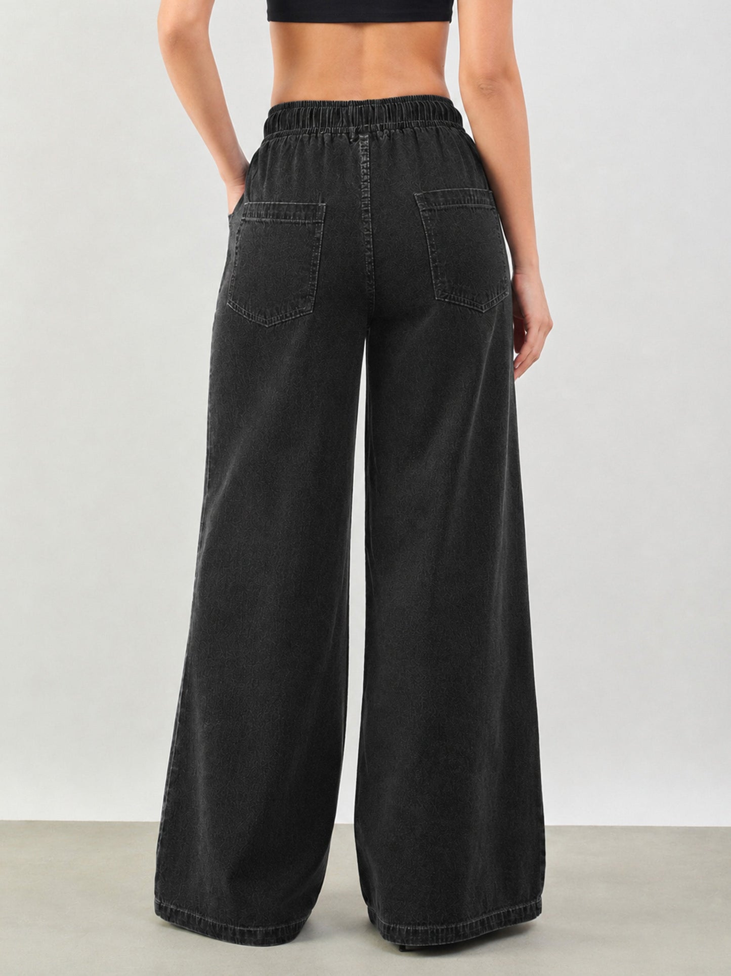 Women Black Baggy Drawstring Jeans
