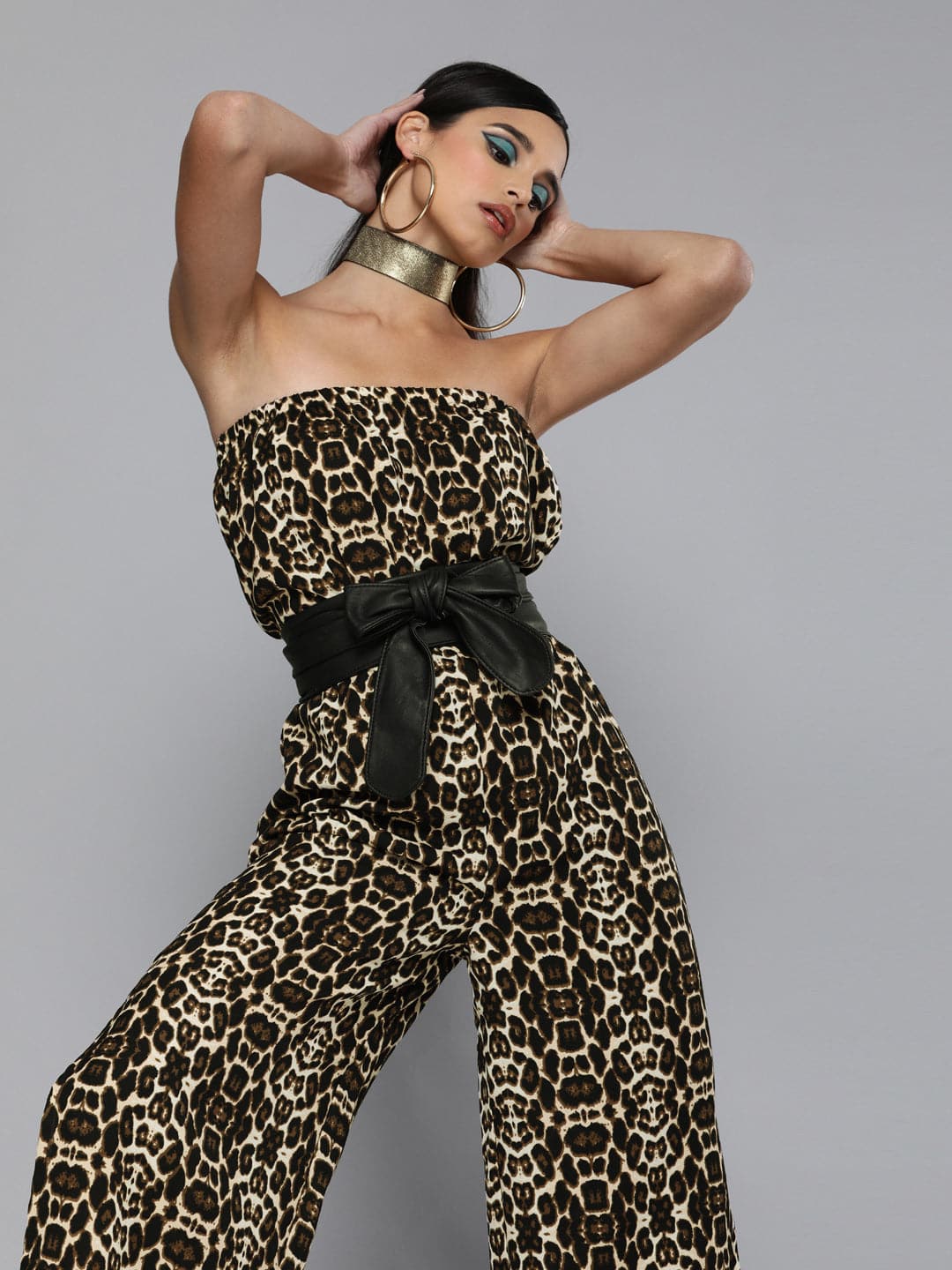 Black Cheetah Tube Jumpsuit