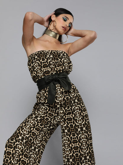 Black Cheetah Tube Jumpsuit