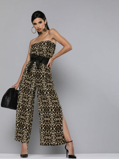 Black Cheetah Tube Jumpsuit
