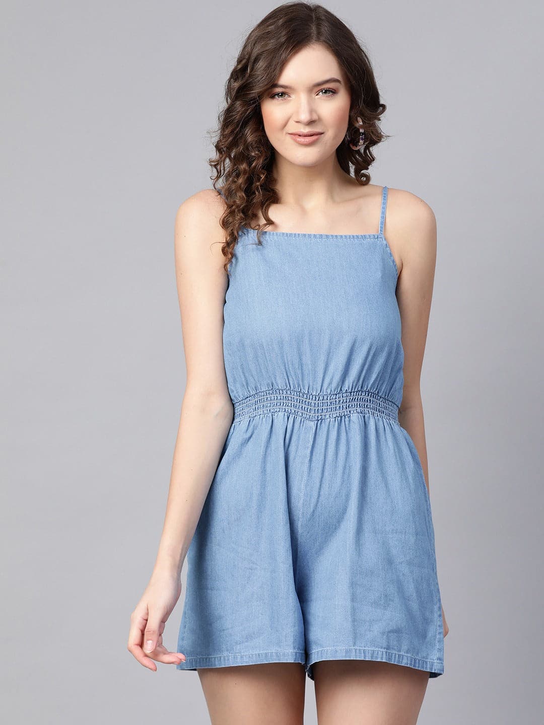 Blue Strappy Smocked Detail Romper