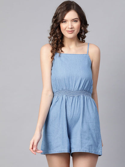 Blue Strappy Smocked Detail Romper