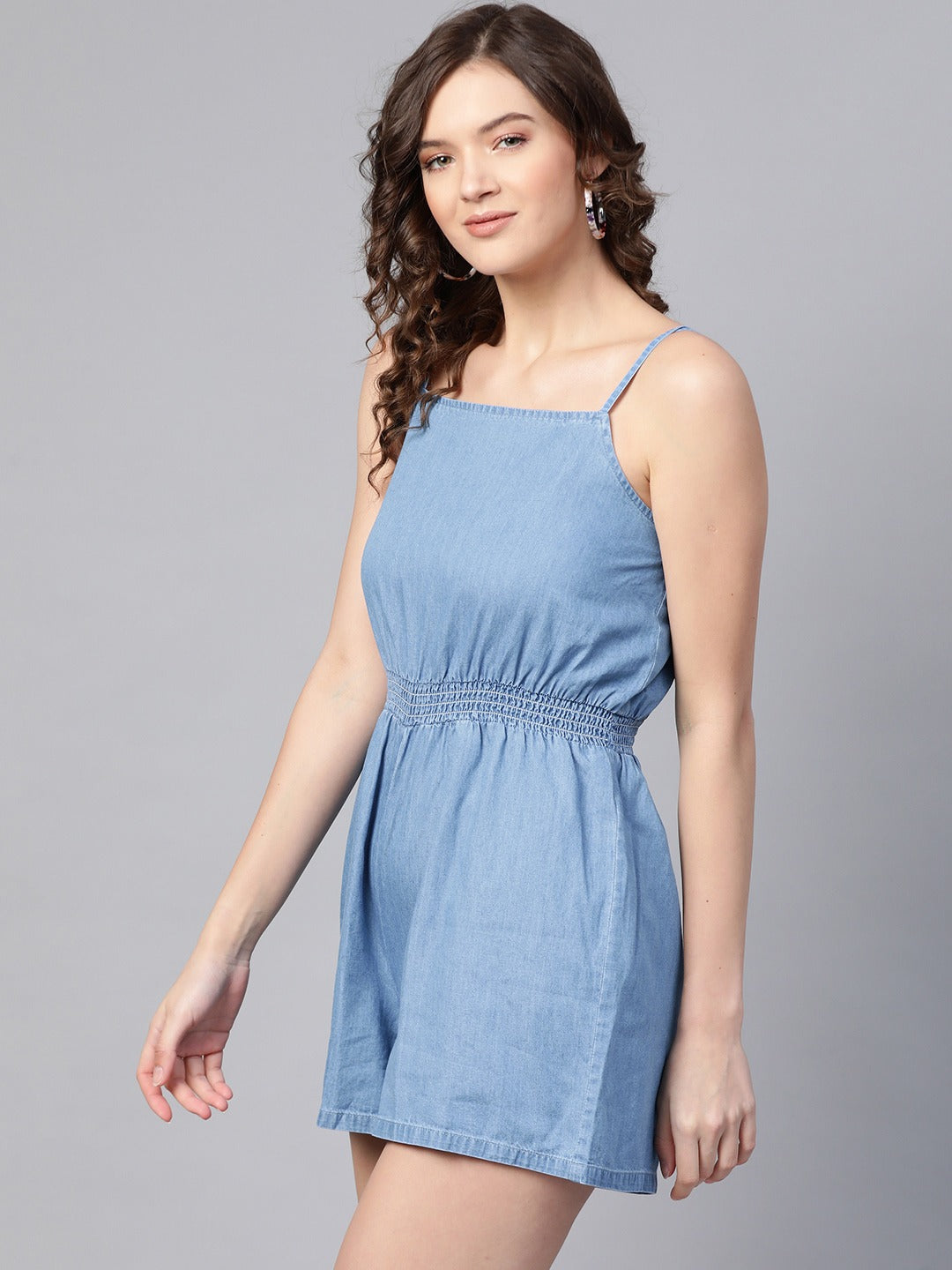Blue Strappy Smocked Detail Romper