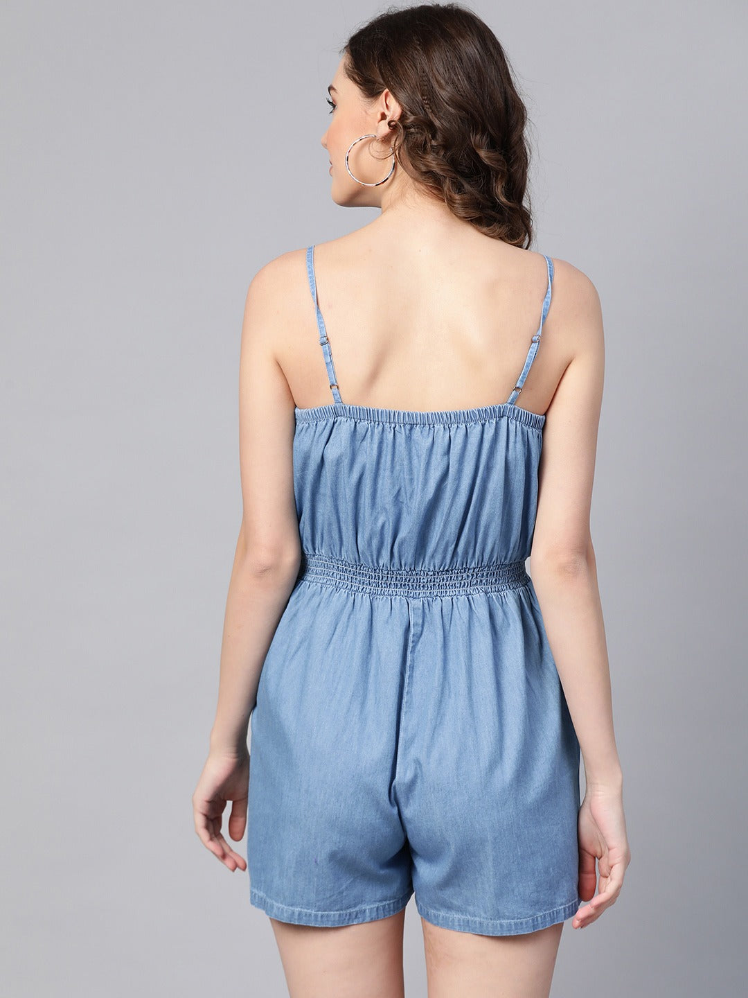 Blue Strappy Smocked Detail Romper