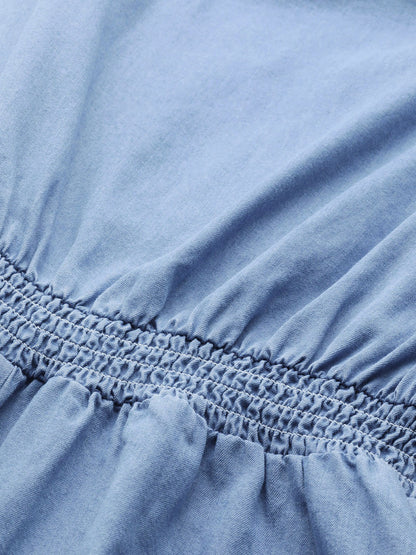 Blue Strappy Smocked Detail Romper