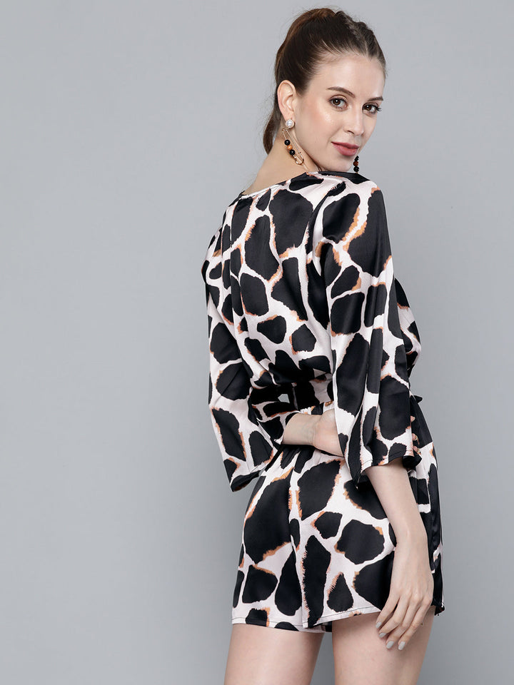 Nude Animal Print Satin Romper