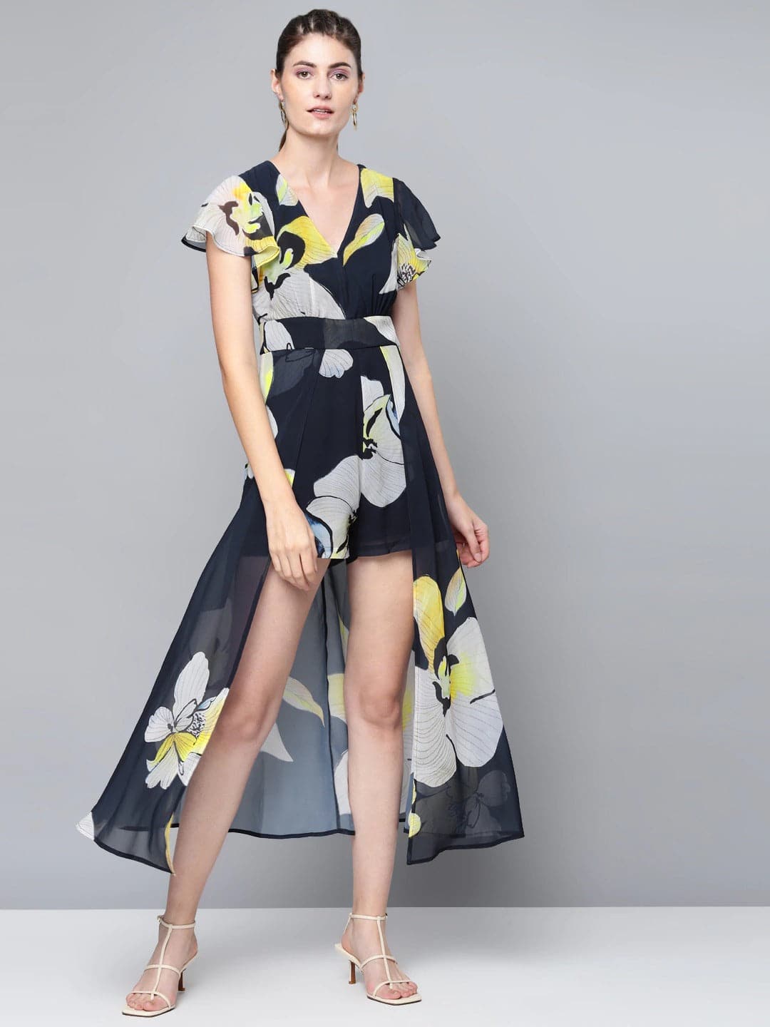 Navy Blue Floral Maxi Romper