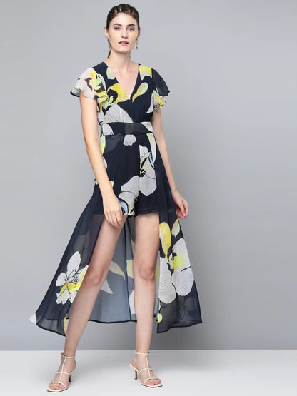 Navy Blue Floral Maxi Romper