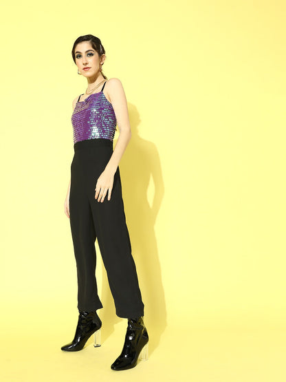 Purple Sequin Strappy Jumpsuit