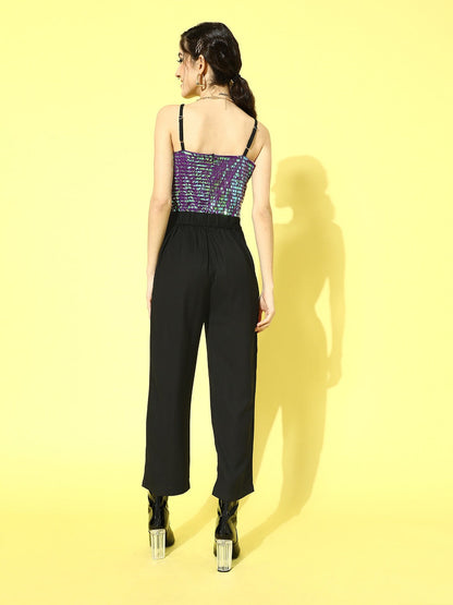 Purple Sequin Strappy Jumpsuit