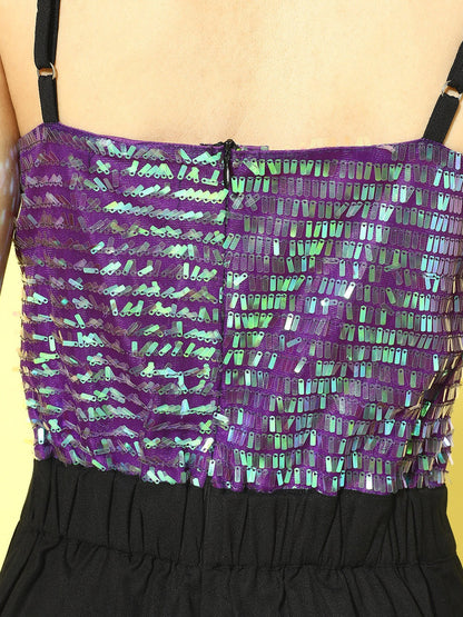 Purple Sequin Strappy Jumpsuit