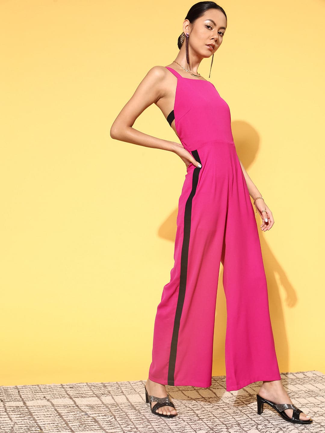 Fuchsia Strappy Side Tape Jumpsuit