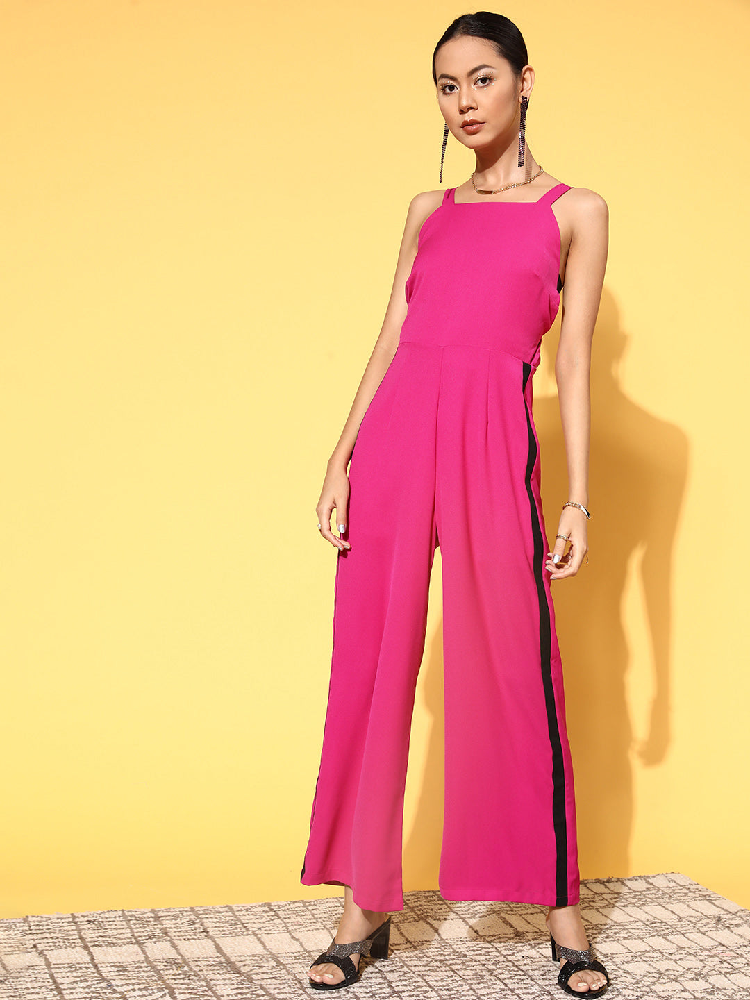 Fuchsia Strappy Side Tape Jumpsuit