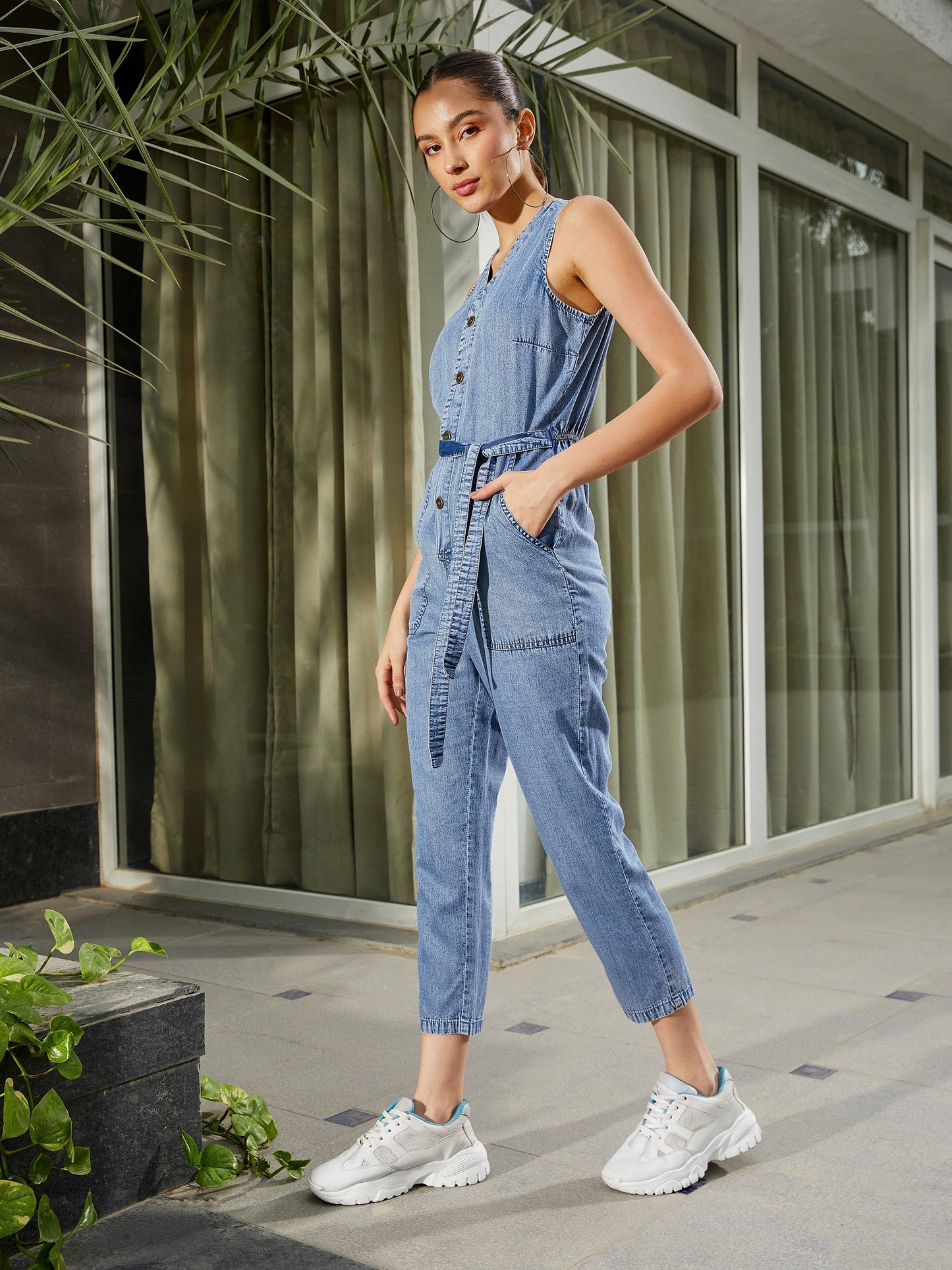 Blue Blast Wash Tencel Sleeveless Jumpsuit