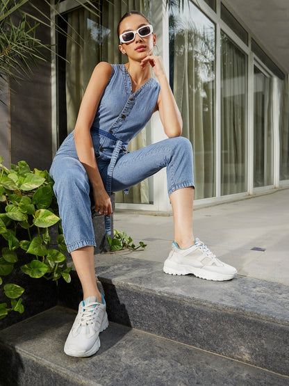 Blue Blast Wash Tencel Sleeveless Jumpsuit