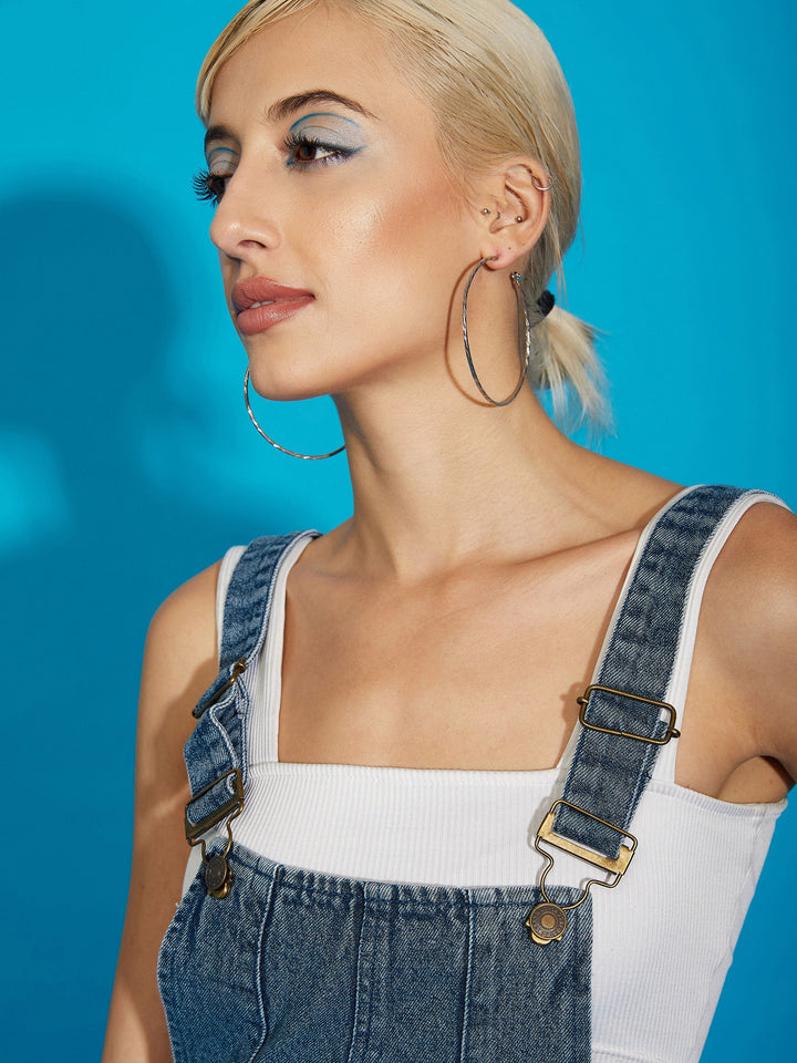 Women Blue Acid Wash Denim Distress Regular Jumpsuit