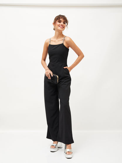 Black Diamante Strap Detail Jumpsuit