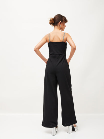 Black Diamante Strap Detail Jumpsuit