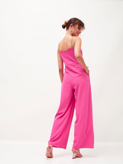 Pink Diamante Strap Detail Jumpsuit