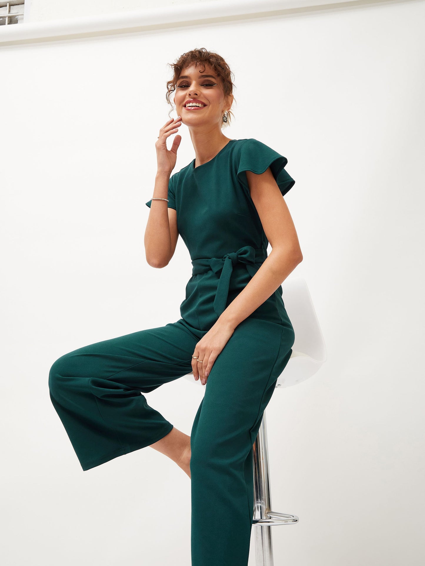 Emerald Cap Sleeves Belted Jumpsuit