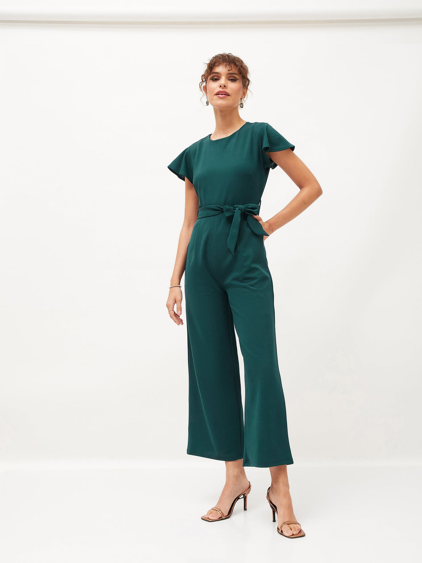 Emerald Cap Sleeves Belted Jumpsuit