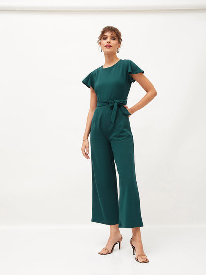 Emerald Cap Sleeves Belted Jumpsuit