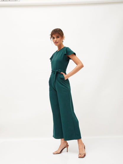 Emerald Cap Sleeves Belted Jumpsuit