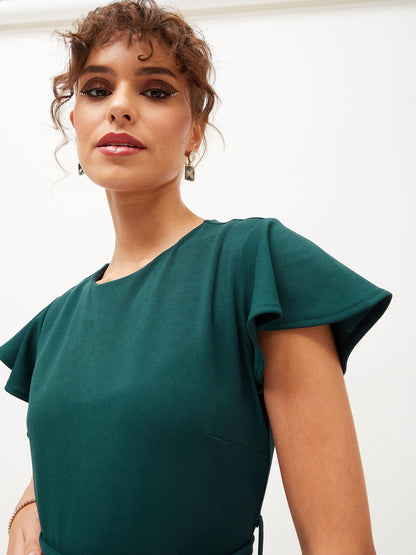 Emerald Cap Sleeves Belted Jumpsuit