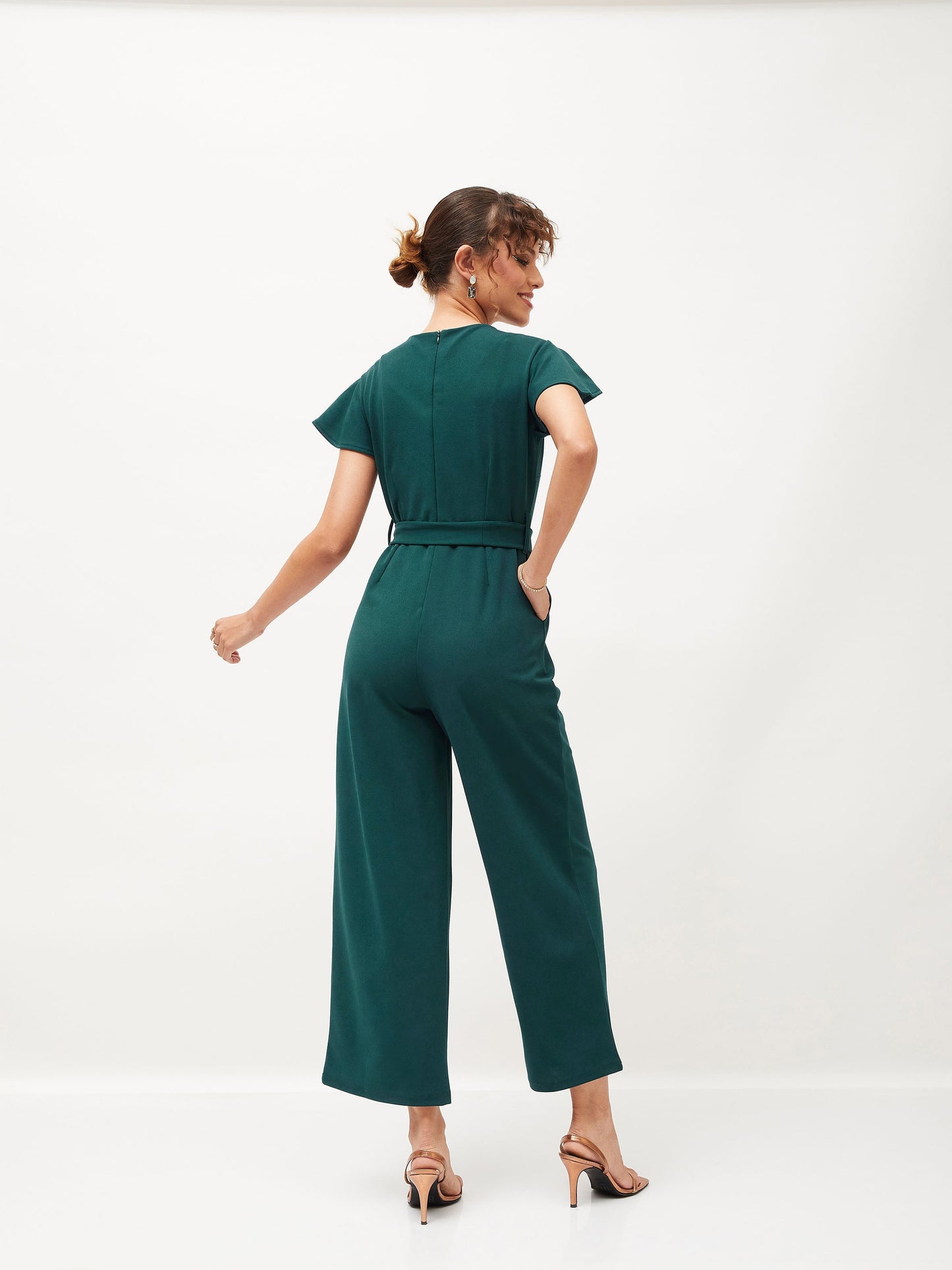 Emerald Cap Sleeves Belted Jumpsuit