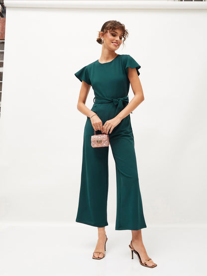 Emerald Cap Sleeves Belted Jumpsuit