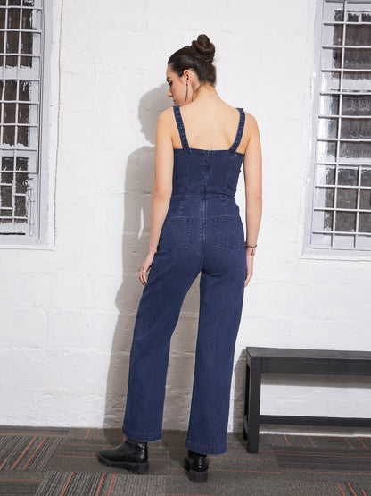 Navy Denim Sweatheart Strappy Corset Jumpsuit