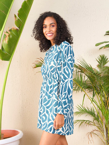 Teal Abstract Print Front Keyhole Romper