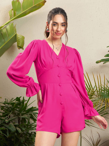 Pink Front Button Playsuit