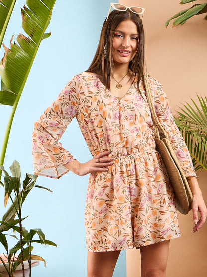 Peach Floral Wrap Romper