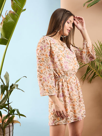 Peach Floral Wrap Romper