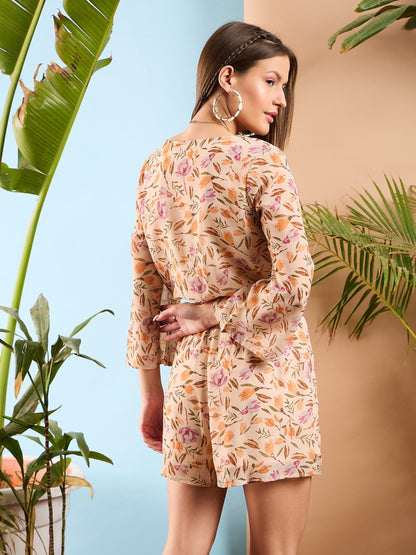 Peach Floral Wrap Romper