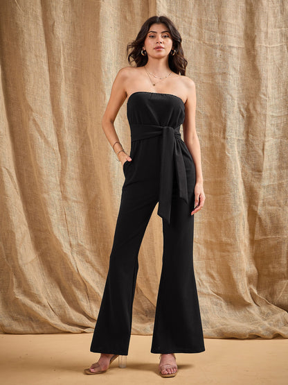 Black Off-Shoulder Belted Jumpsuit