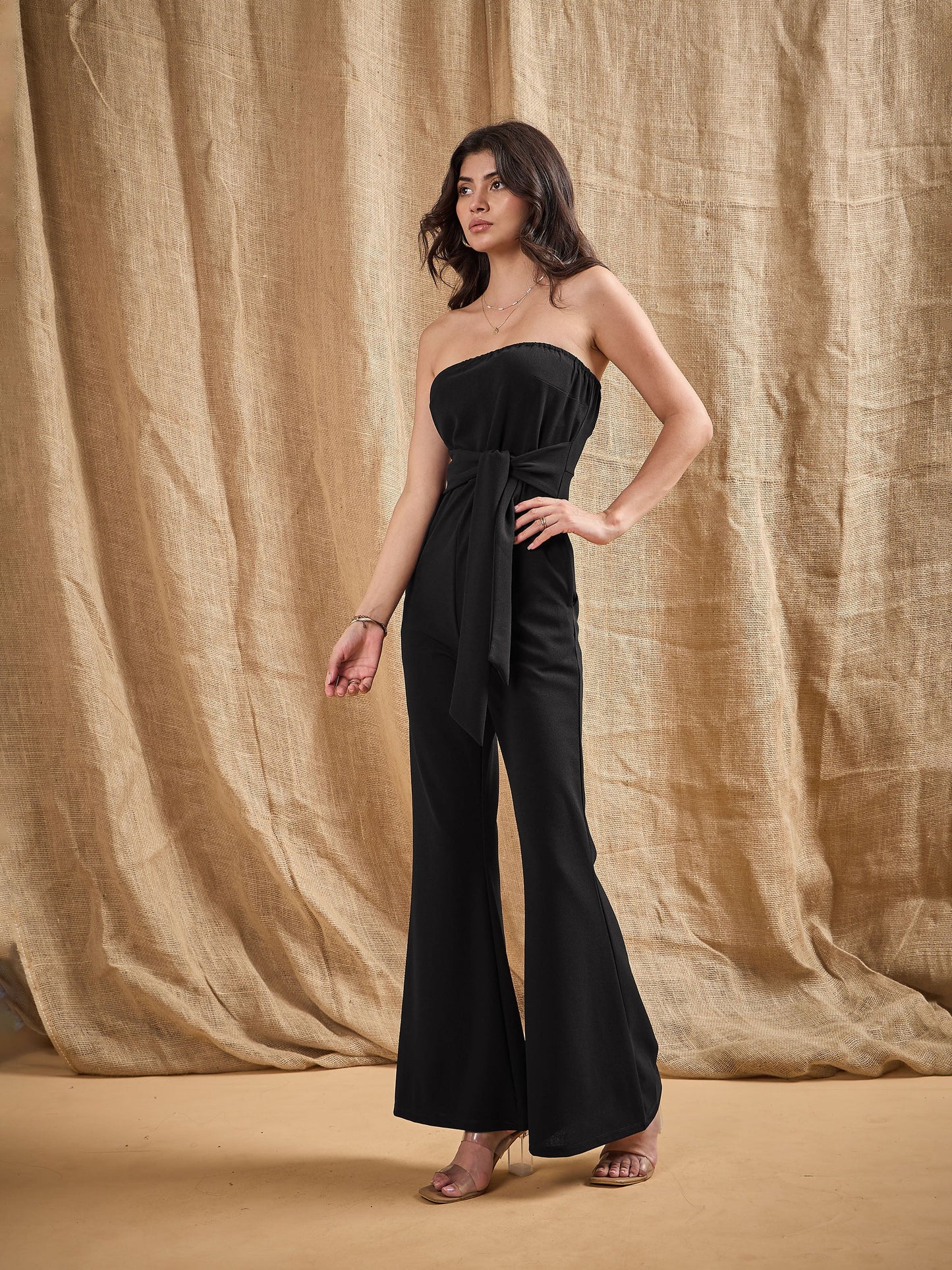 Black Off-Shoulder Belted Jumpsuit