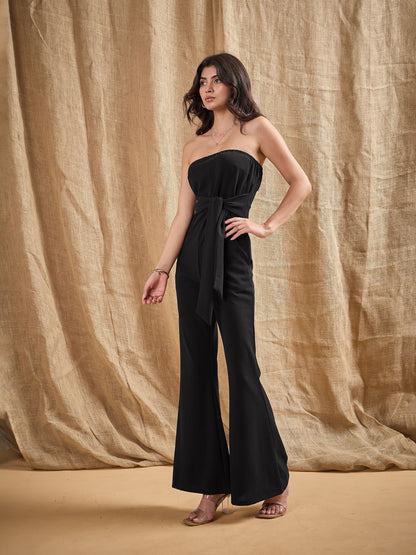 Black Off-Shoulder Belted Jumpsuit