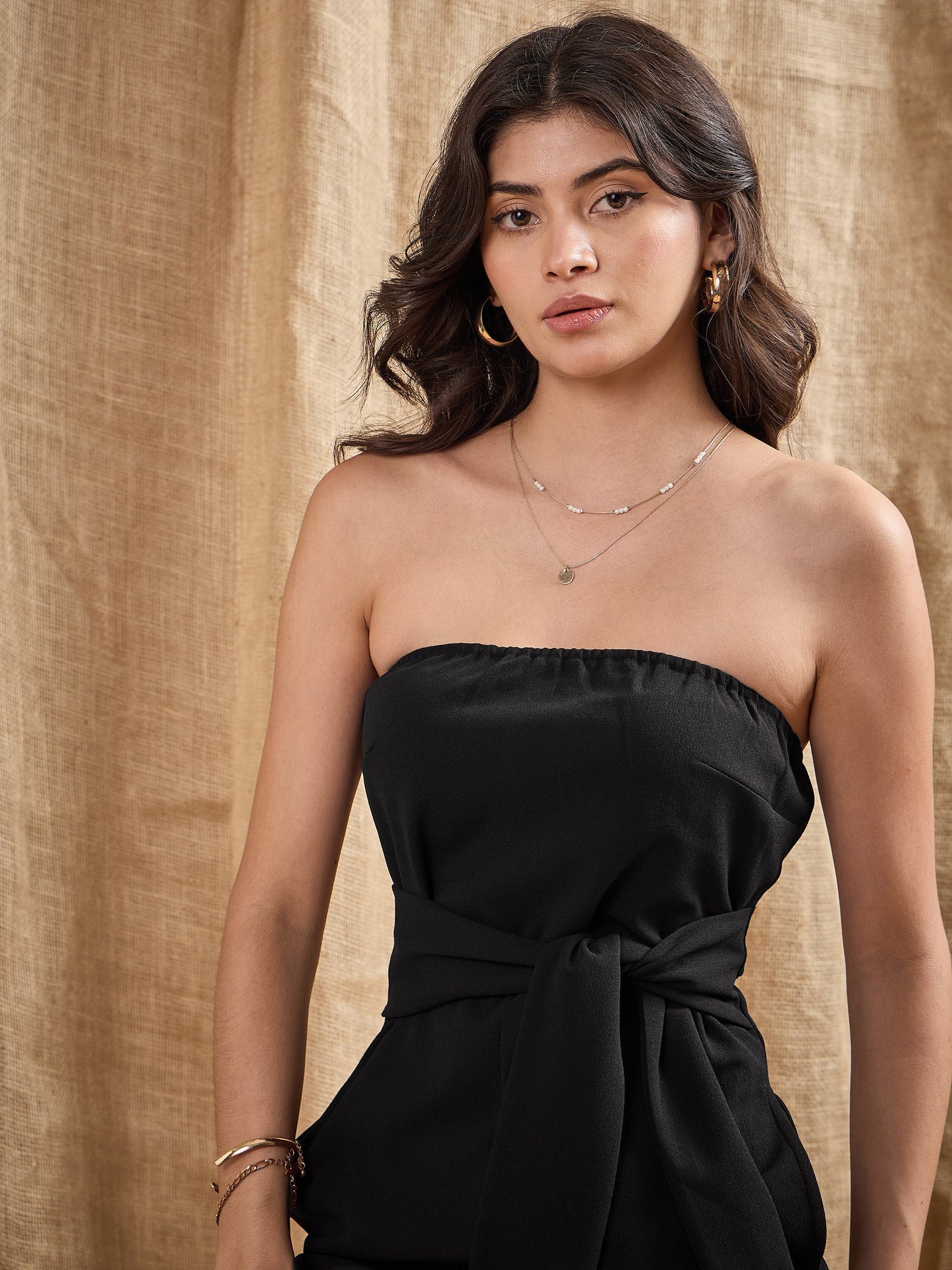 Black Off-Shoulder Belted Jumpsuit