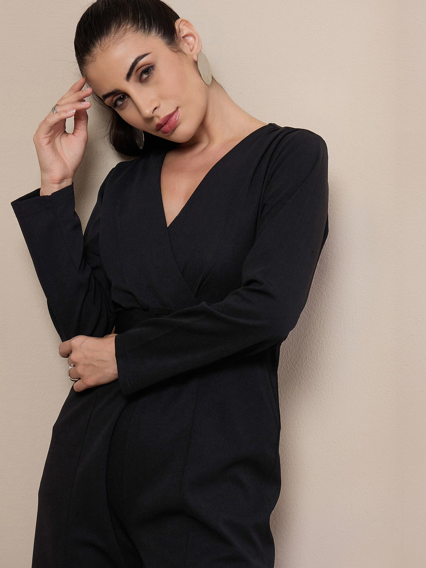 Black V-Neck Belted Jumpsuit