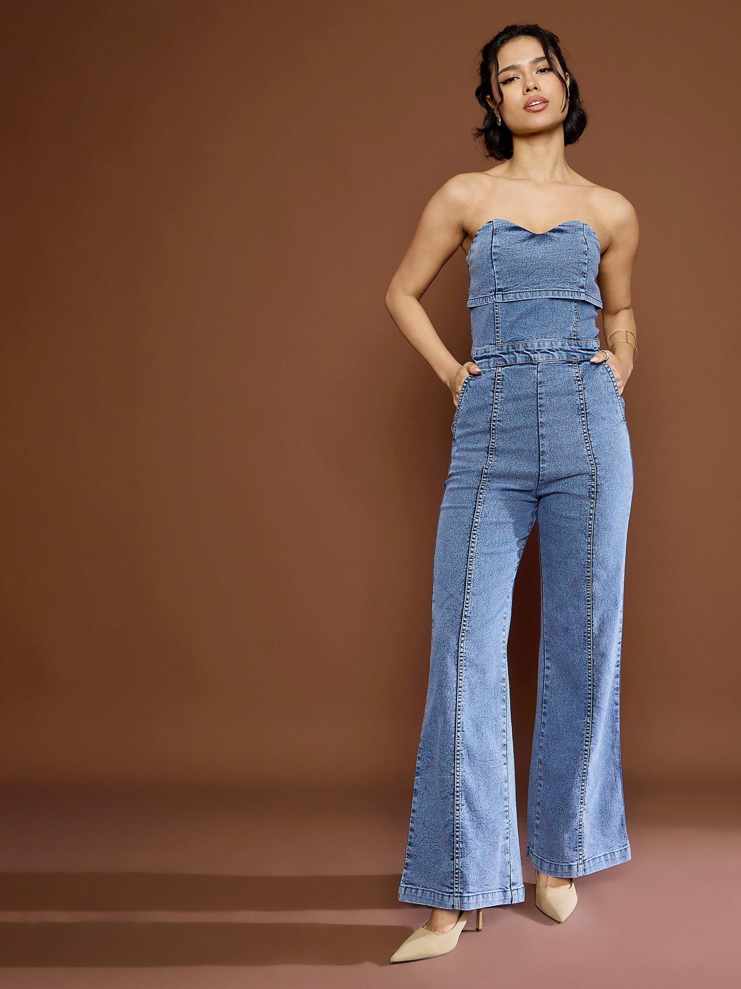 Women Blue Blast Denim Off Shoulder Jumpsuit