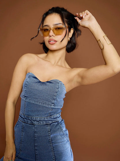 Women Blue Blast Denim Off Shoulder Jumpsuit