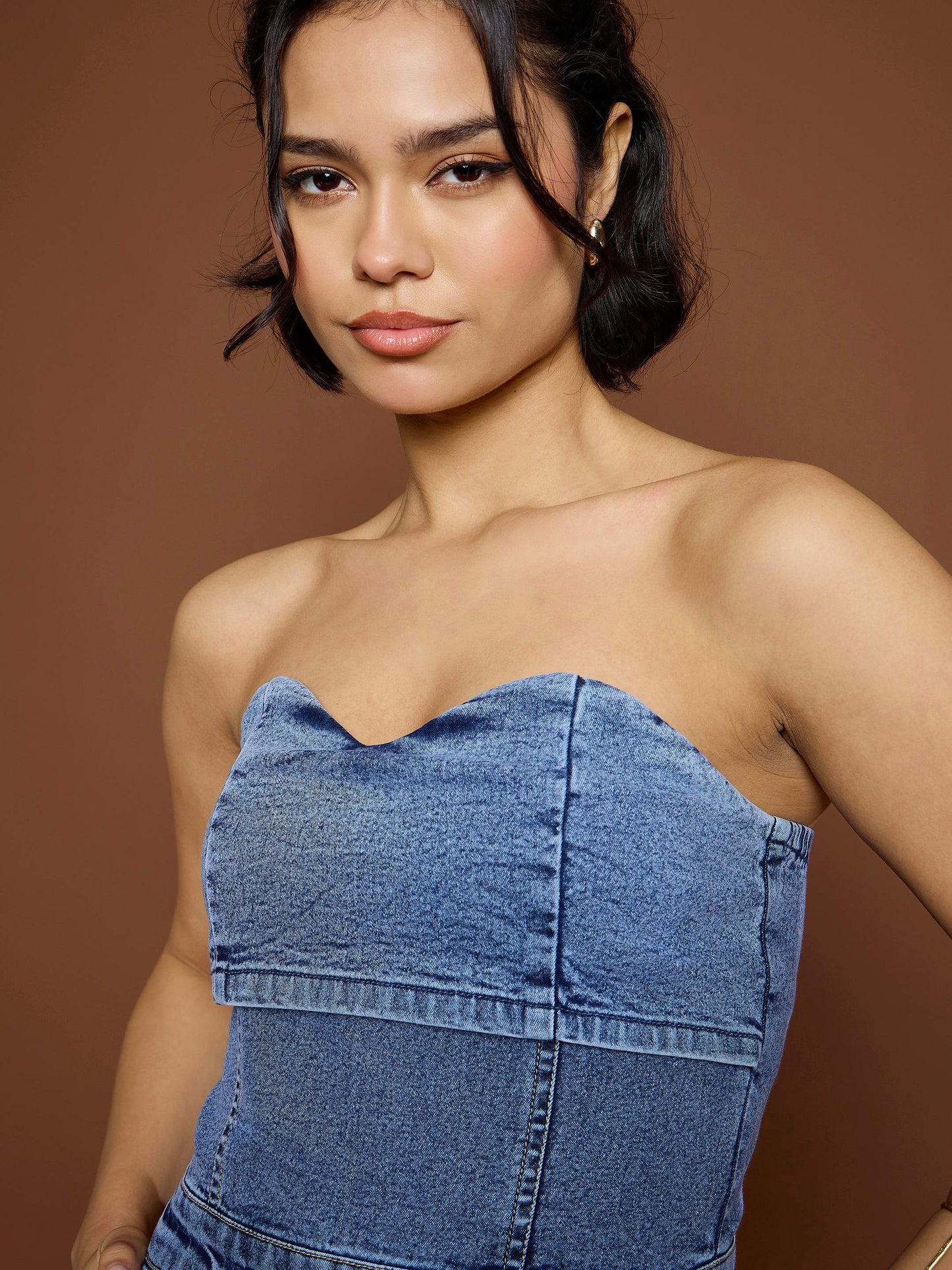 Women Blue Blast Denim Off Shoulder Jumpsuit